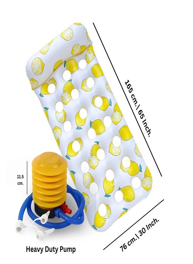SOLDRIGHT SHOP Inflatable Swimming Pool Raft Hole Bed with Lemon Pattern - Comfortable Water Float with Heavy Duty Air-Pump, Durable, Perfect for Pool, Beach Relaxation, Fun Summer Accessory (1 Pcs.) - Image 4